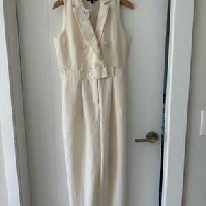 Banana Republic Sleeveless Double-Breasted Midi Jumpsuit in Ivory